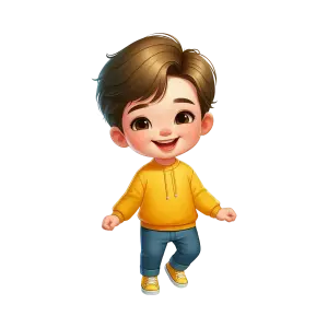 Cute Cartoon Toddler Boy in Yellow Hoodie and Sneakers