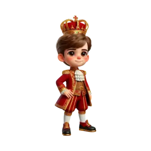 Cartoon Boy Prince Character in Royal Red Outfit with Crown
