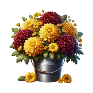 Colorful Chrysanthemum Flowers in Silver Bucket