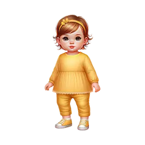 Cute Toddler Girl in Yellow Outfit and Sneakers
