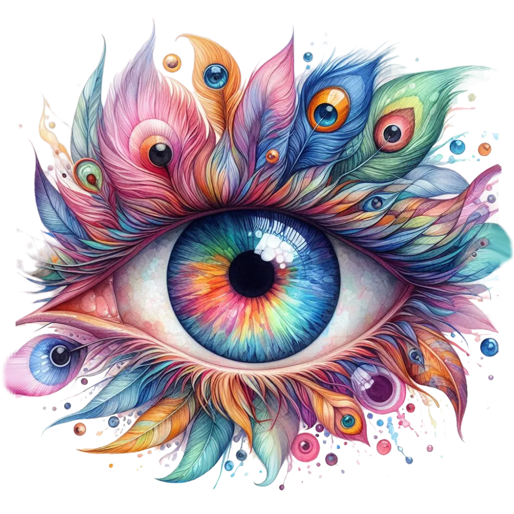 Colorful Artistic Eye with Feather-like Eyelashes