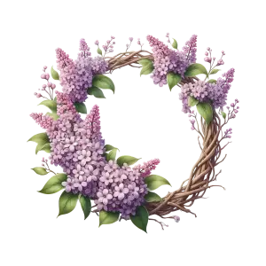 Purple Lilac Flower Wreath with Green Leaves
