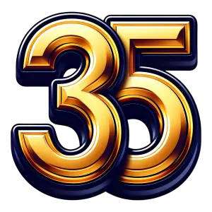 3D Gold Number 35 on Black Background