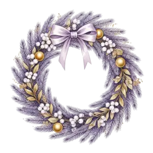 Purple Christmas Wreath with Gold Ornaments and Bow
