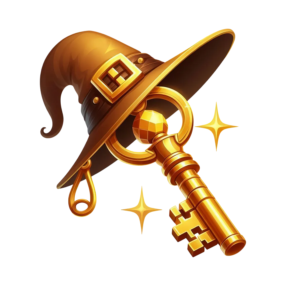 Golden Key with Wizard Hat and Sparkles