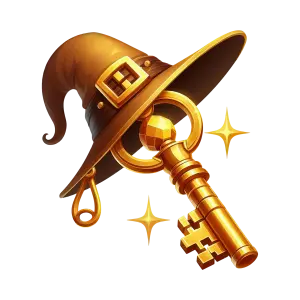 Golden Key with Wizard Hat and Sparkles