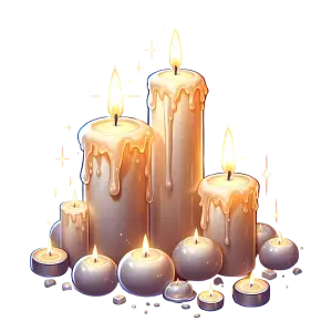 Collection of Lit Dripping Wax Candles with Sparkles