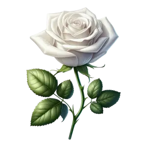 White Rose with Green Leaves on Stem