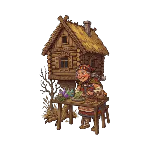 Baba Yaga with Magical Forest Hut and Potion Table