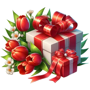 Gift Boxes with Red Tulips and White Flowers