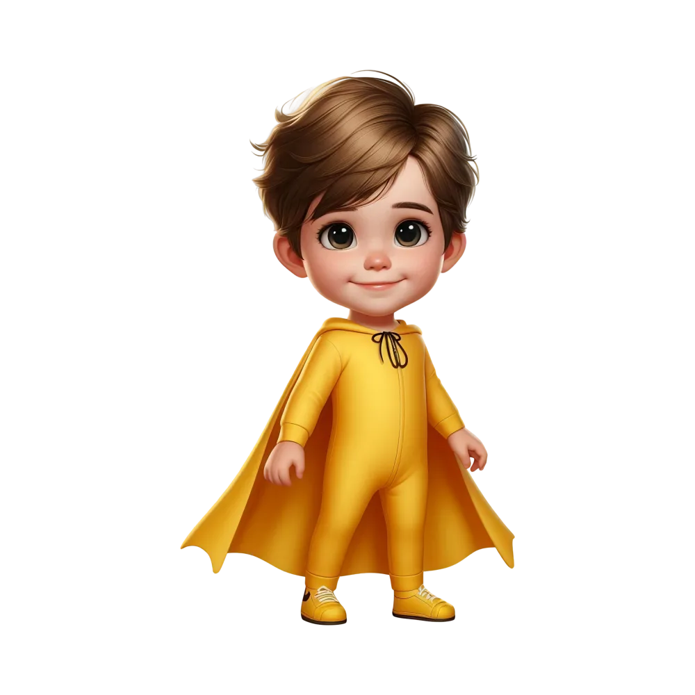 Cute Cartoon Boy in Yellow Superhero Costume