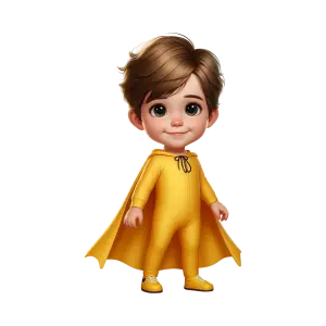 Cute Cartoon Boy in Yellow Superhero Costume