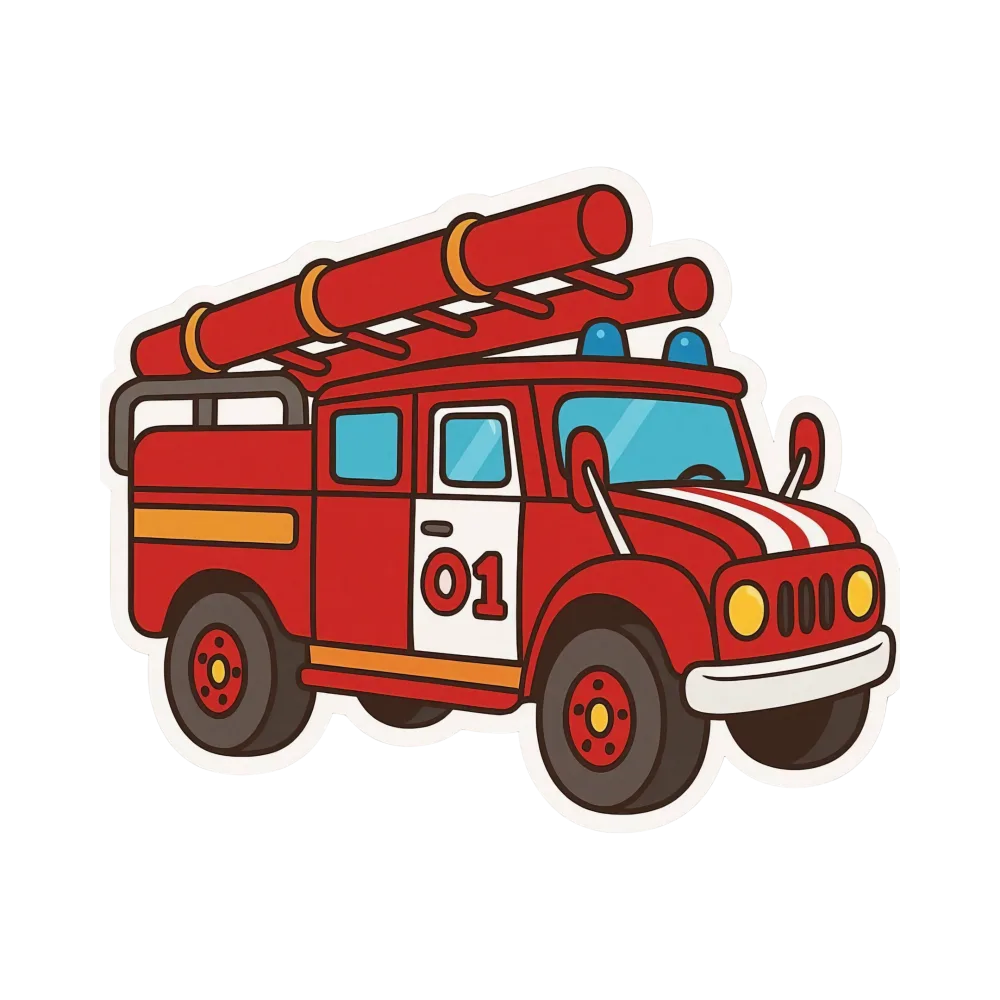 Cartoon Red Fire Truck with Ladder Illustration