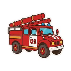 Cartoon Red Fire Truck with Ladder Illustration