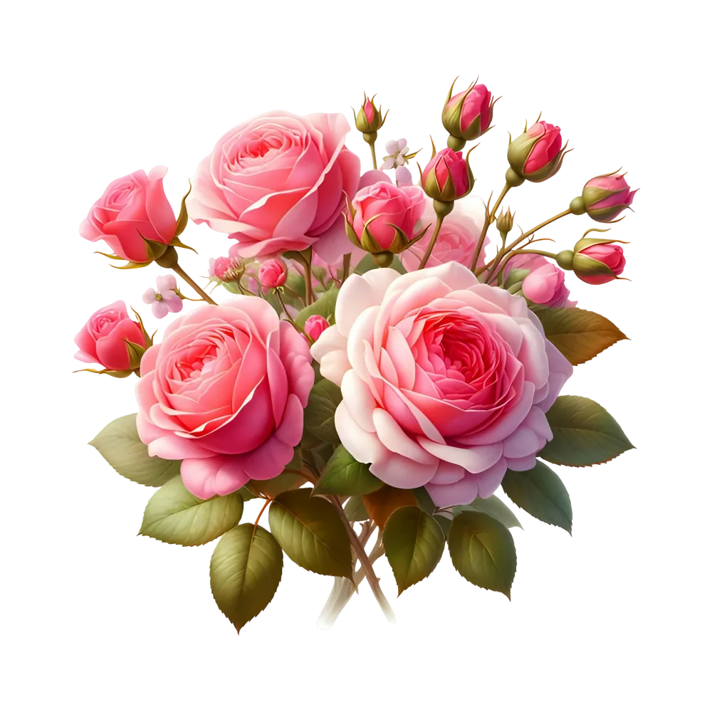 Bouquet of Pink Roses with Green Leaves