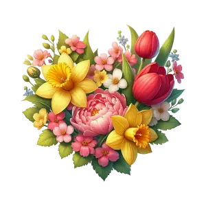 Heart Shaped Spring Flower Bouquet with Daffodils and Tulips