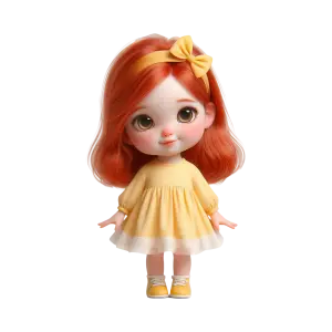 Cute Red-Haired Doll in Yellow Dress with Bow