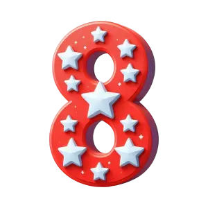 Red Number 8 with White Stars Decoration