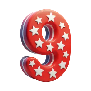 Patriotic Number 9 with White Stars Red Texture