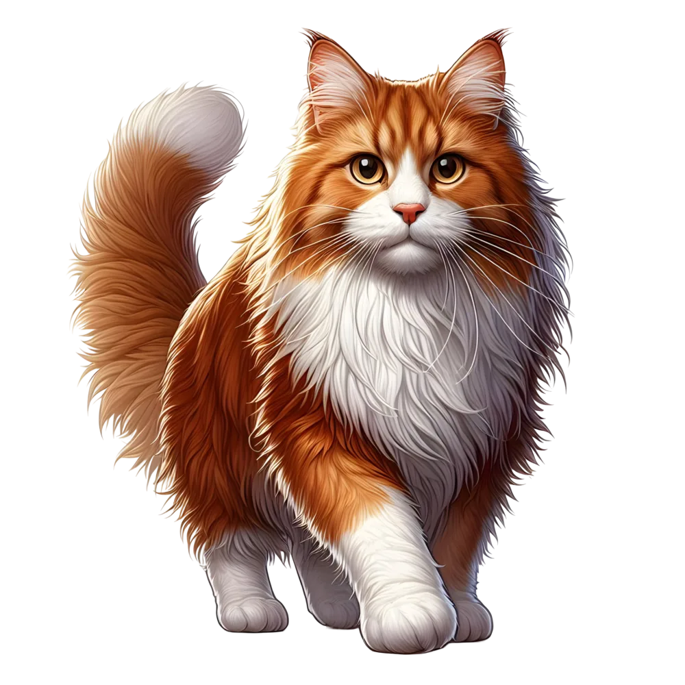 Realistic Orange and White Long-Haired Cat Walking