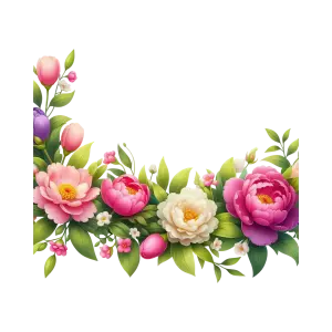 Bright Floral Corner Frame with Peonies and Tulips
