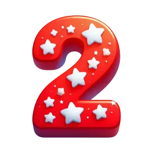 Red Number 2 with White Stars and Decorative Dots