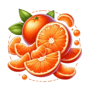 Fresh Orange with Slices and Green Leaves