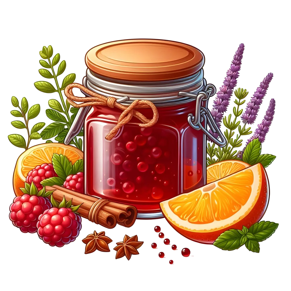 Jar of Red Berry Jam with Citrus, Cinnamon, and Herbs