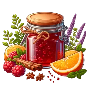 Jar of Red Berry Jam with Citrus, Cinnamon, and Herbs