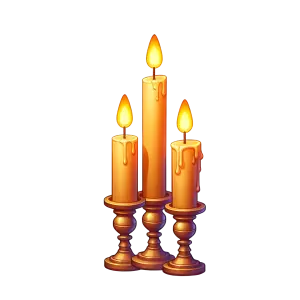 Three Lit Candles on Brass Candle Holders