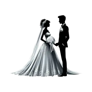 Bride and Groom Silhouette in Wedding Attire