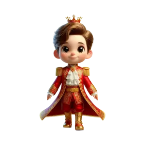 Cute Cartoon Prince in Red Royal Costume with Crown