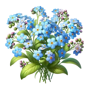 Bouquet of Blue Forget-Me-Not Flowers with Green Leaves