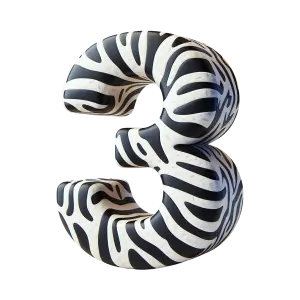 Number 3 with Zebra Pattern Texture