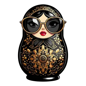 Stylish Black and Gold Matryoshka Doll with Sunglasses