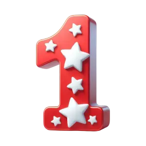 3D Red Number One with White Stars