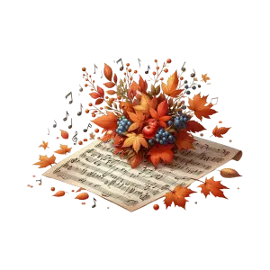 Autumn Leaves and Berries Bouquet on Sheet Music