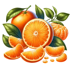 Fresh Orange Citrus Fruit with Leaves and Slices