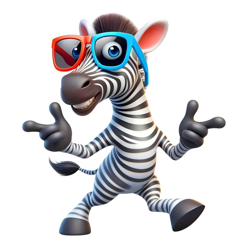 Cool Cartoon Zebra with Colorful Glasses