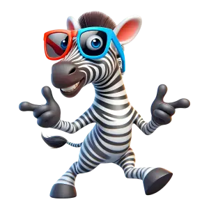 Cool Cartoon Zebra with Colorful Glasses