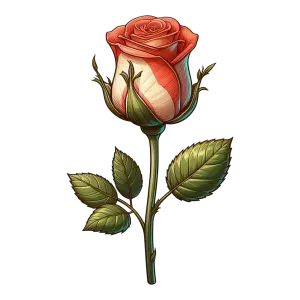 Red and White Rose Illustration with Green Leaves