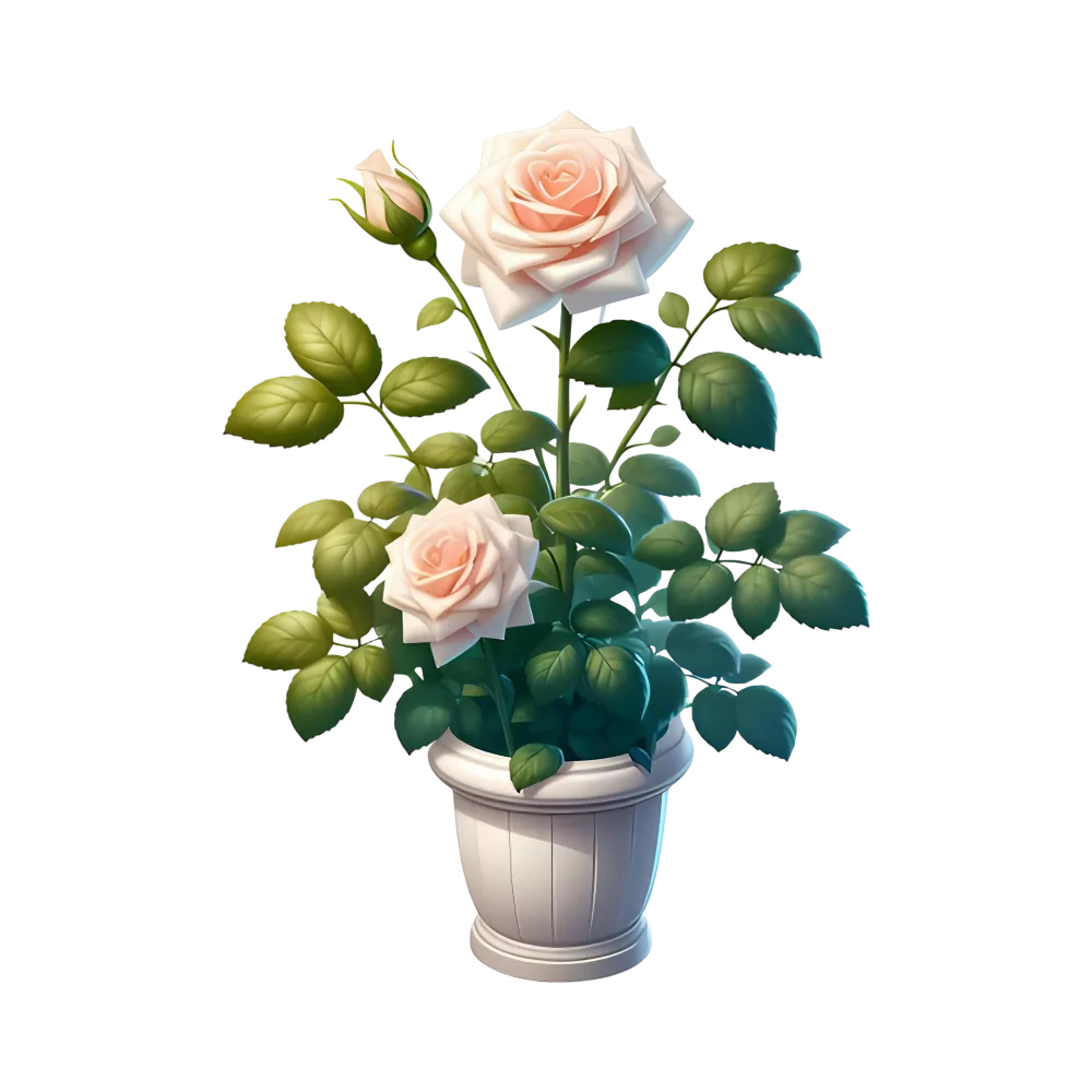 Potted Light Pink Rose Plant with Green Leaves