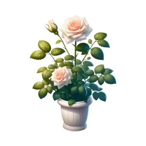 Potted Light Pink Rose Plant with Green Leaves