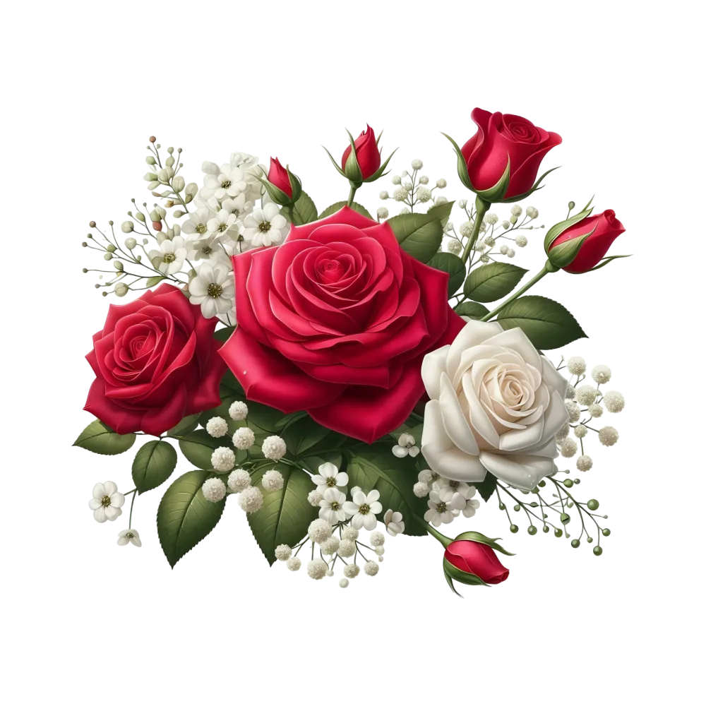 Red and White Roses Floral Arrangement with Baby's Breath