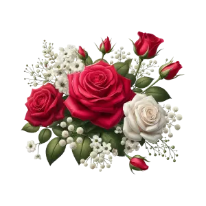 Red and White Roses Floral Arrangement with Baby's Breath