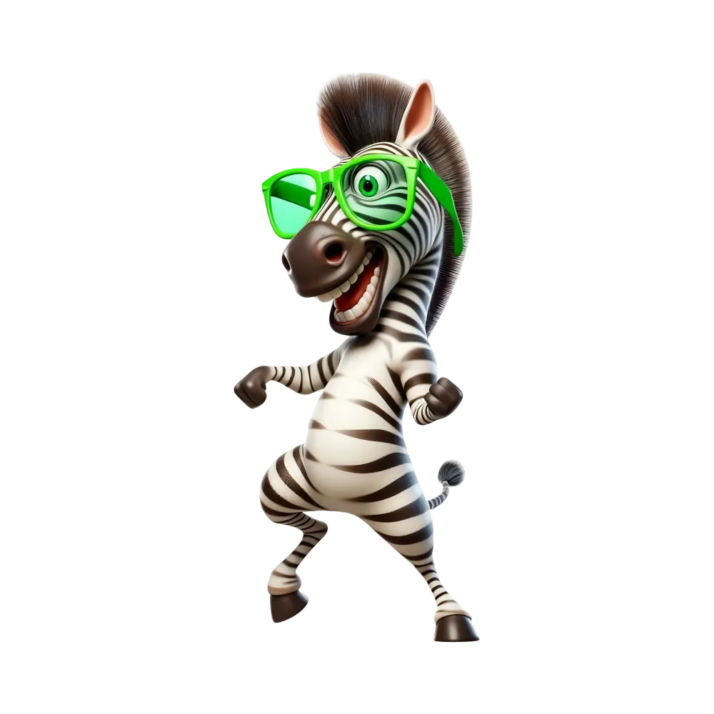 Happy Cartoon Zebra with Green Glasses