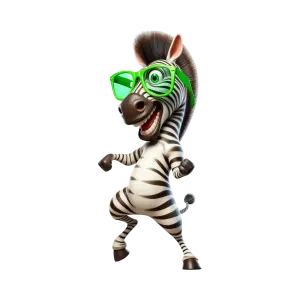 Happy Cartoon Zebra with Green Glasses