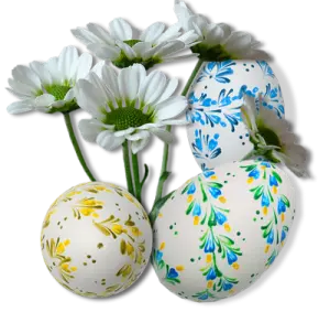 Decorated Easter Eggs with White Daisies