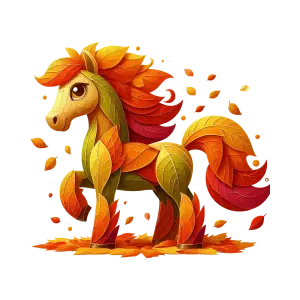 Cartoon Autumn Horse Made of Colorful Leaves