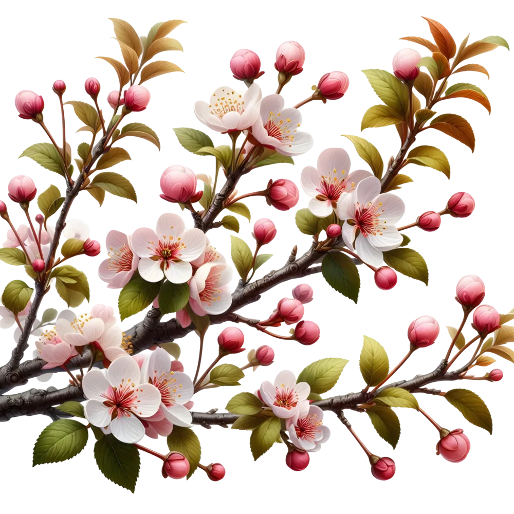 Cherry Blossom Branch with Pink and White Flowers